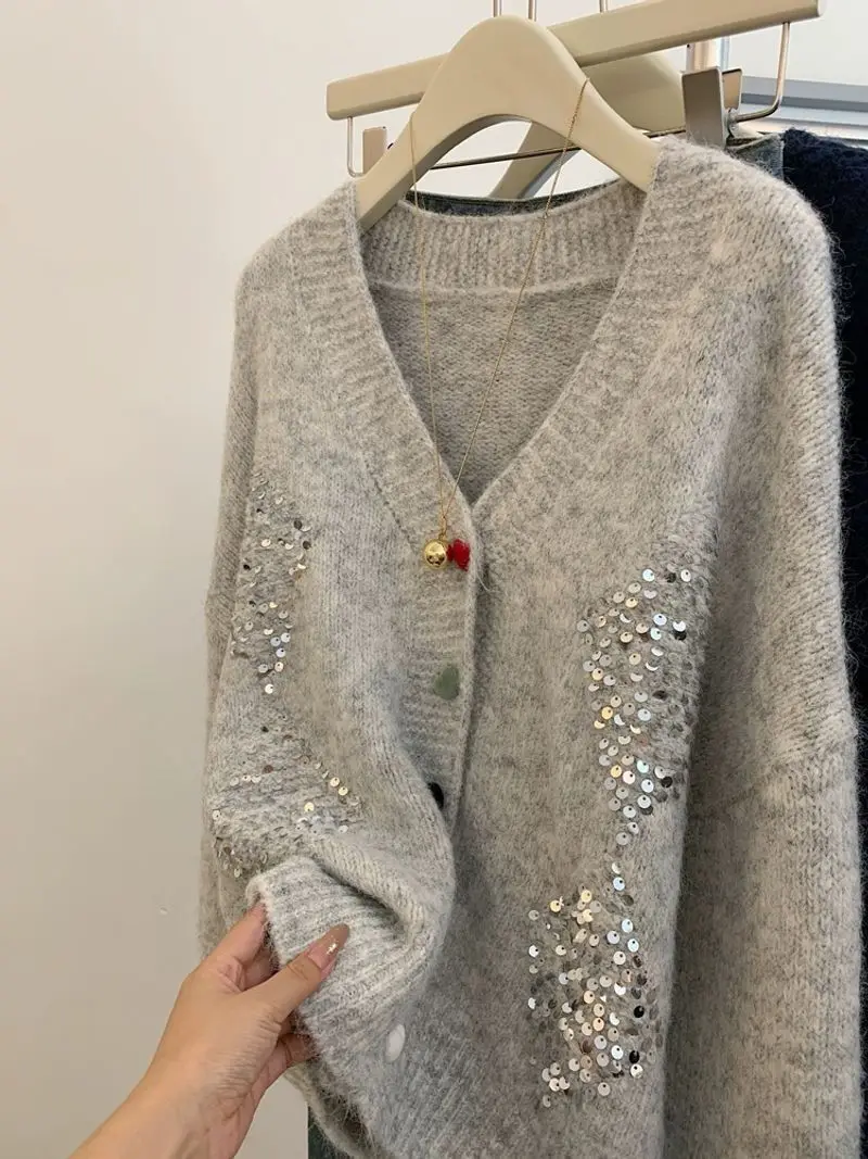 

Sparkling Knitted Versatile Sweater Cardigan Slimming New Style Autumn Causal Knit Sweater Outerwear Top