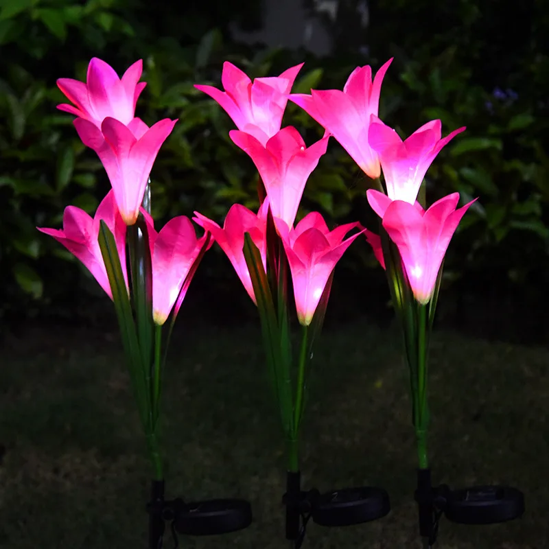 Solar Lights Outdoor Garden 4 Pack Garden Lights Lily Flowers, Multi-Color Changing LED Outdoor Solar Lights