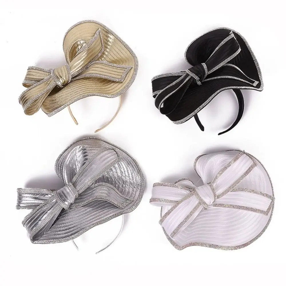 

Exquisite Vintage Fascinator Hat Bowknot Hair Band Sweet Bride Headdress Hair Hoop Elegant Bow Rhinestone Headband Wedding