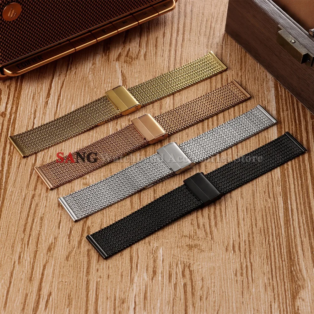 16mm 18mm 20mm Faltschnallen-Mesh-Uhrenarmband Edelstahl-Uhrenarmbänder Smartwatch Modisches Armband Metall Wasserdichtes Handgelenkband – Detail 18
