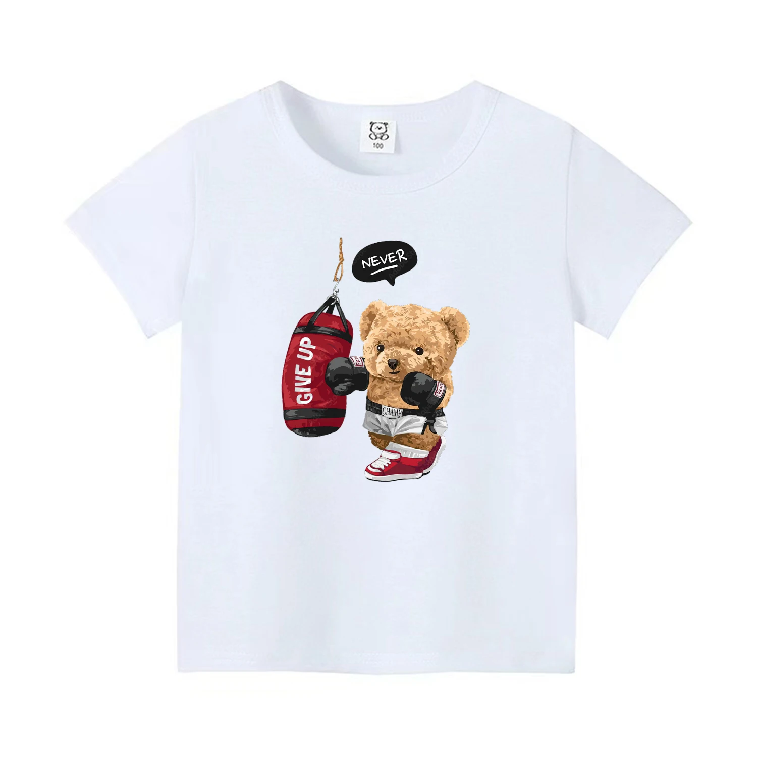 Summer New Children\'s T-Shirt Boxing Bear Boys And Girls Cotton Round Neck Tops 4-14 Years Old Kids Clothing Holiday Gifts 2024