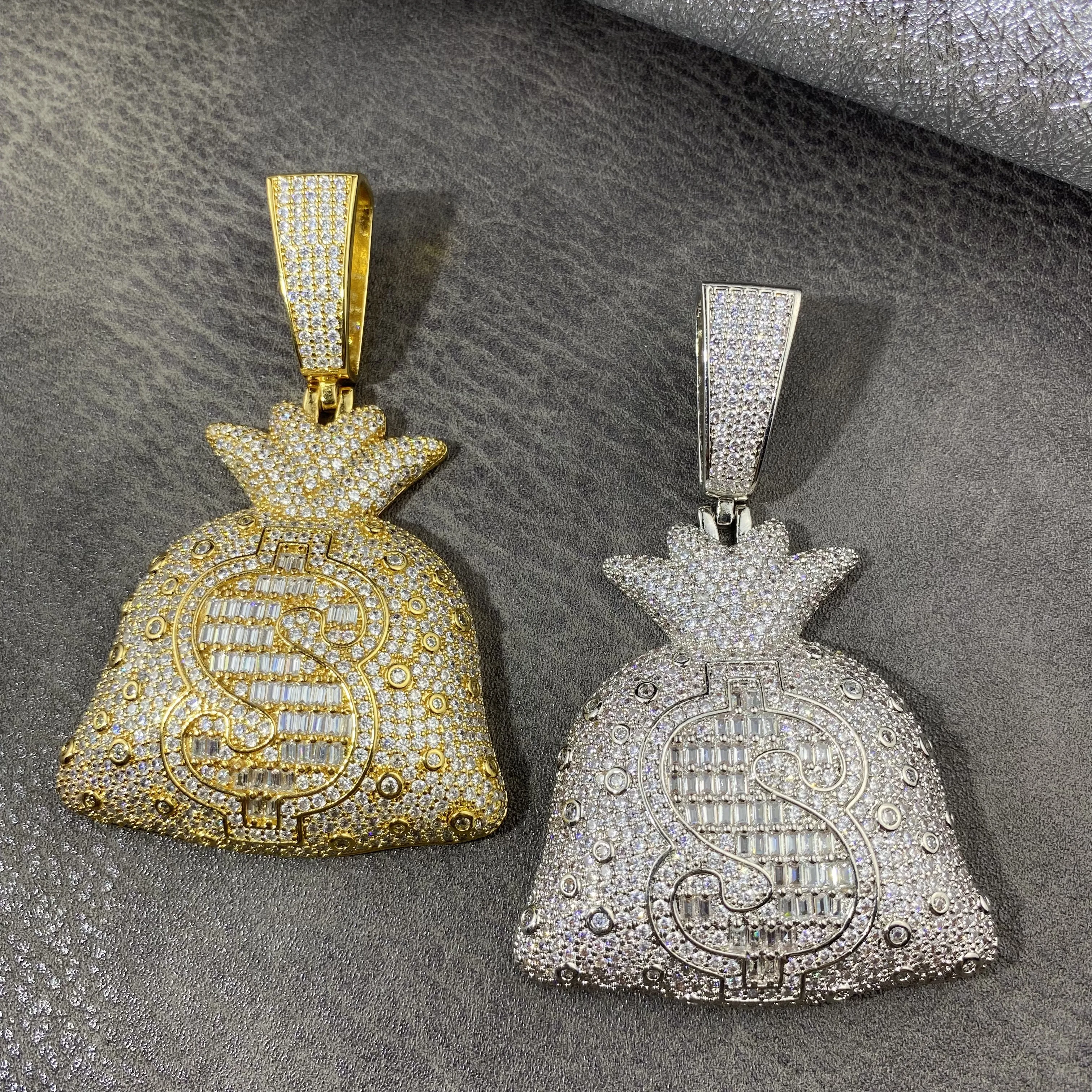 

Latest Design Gold Plated Fine Jewelry Custom USD Money Bag Pendant Hip Hop Jewelry Iced Out Dollar Pendant