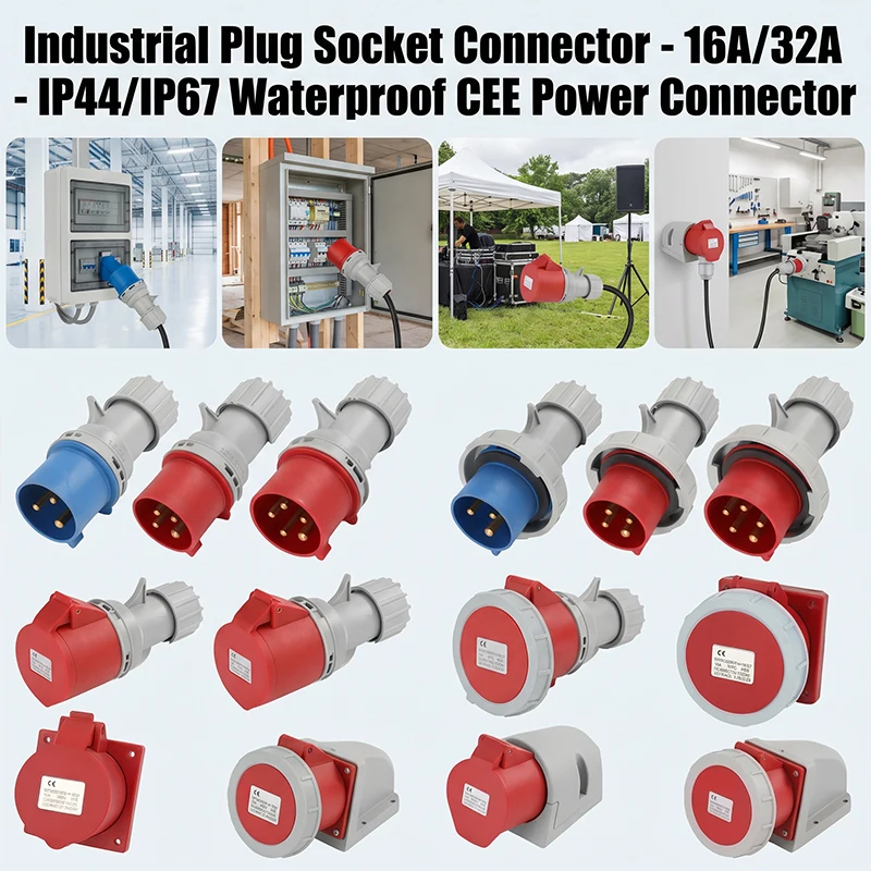 1/5/20/50 PCS 16A/32A Industrial Plug and Socket 3P/4P/5Pin Electrical Connector IP44/IP67 Wall Mounted Socket Male&Female Plug
