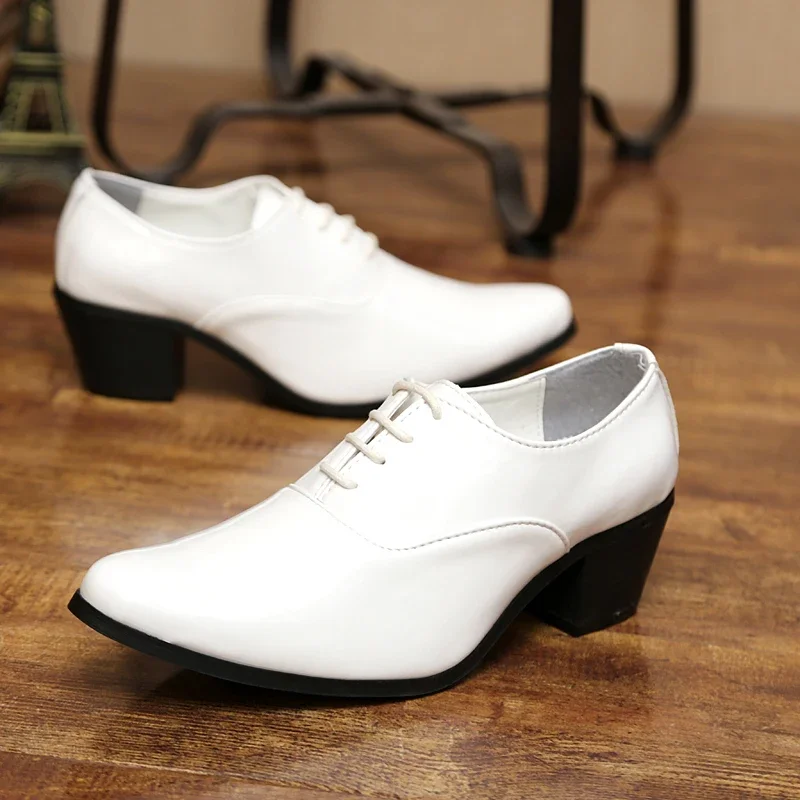 Fashion Men High Heel Formal Party Dress Oxford White Red Black Male Business Shoes Design Italy Mens Wedding Evening Shoes