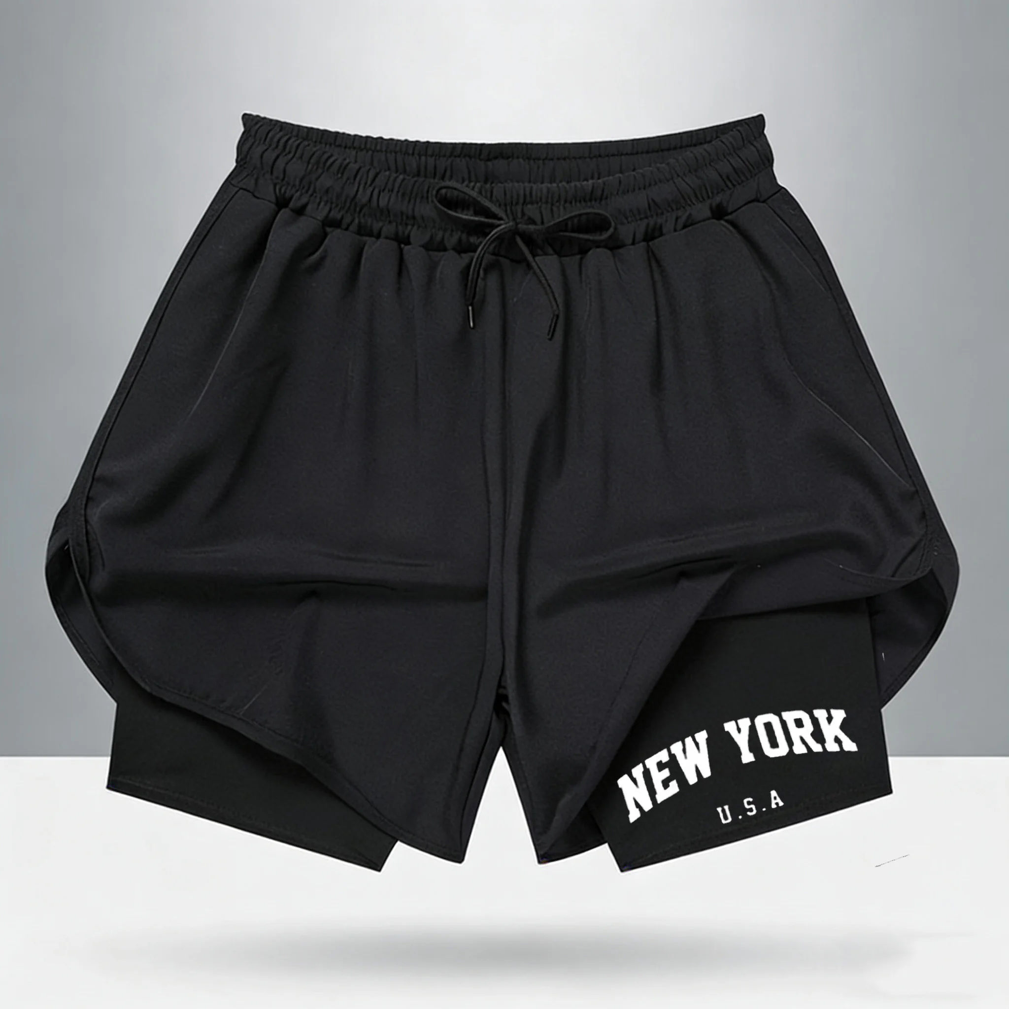 

Новые спортивные шорты 2-в-1 для тренировок и бега с компрессионными вкладышами, дышащие, для мужчин и женщин, Нью-Йорк, США, 2026