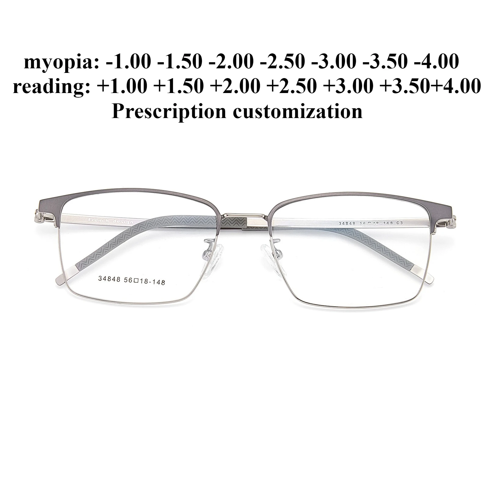 

56 мм мужские сверхлегкие полнокадровые прямоугольные очки для близорукости с большим лицом, оправа для очков для чтения с защитой от синего света и пресбиопии