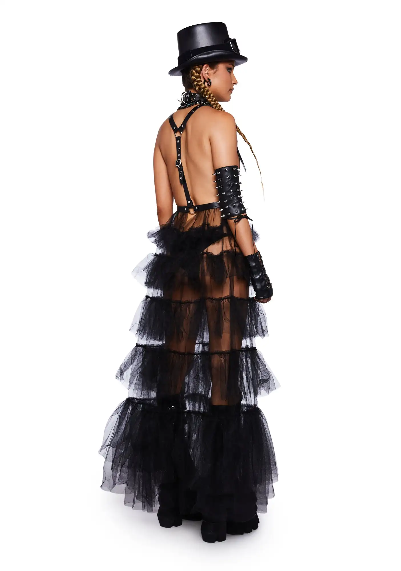 Unique See Thru Black Tiered Tulle Long Skirts Women Detachable Train Halloween Day Tutu Tulle Skirt Gothic Skirt Overlay