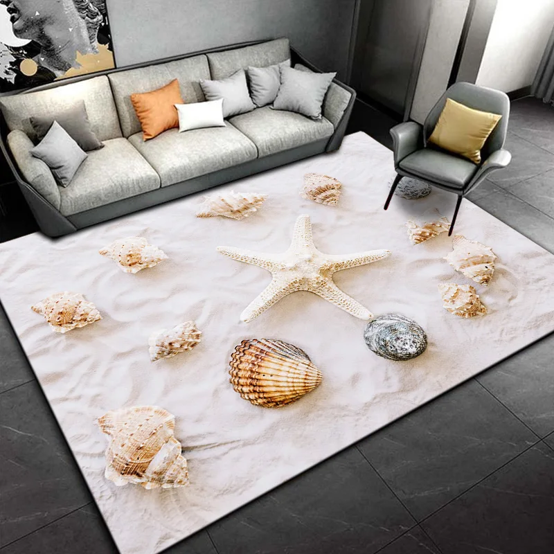 Cobblestone Beach Starfish Area Rug,Carpets Rugs for Living Room Bedroom Decoration,Kitchen Bathroom Non-slip Floor Mats Doormat