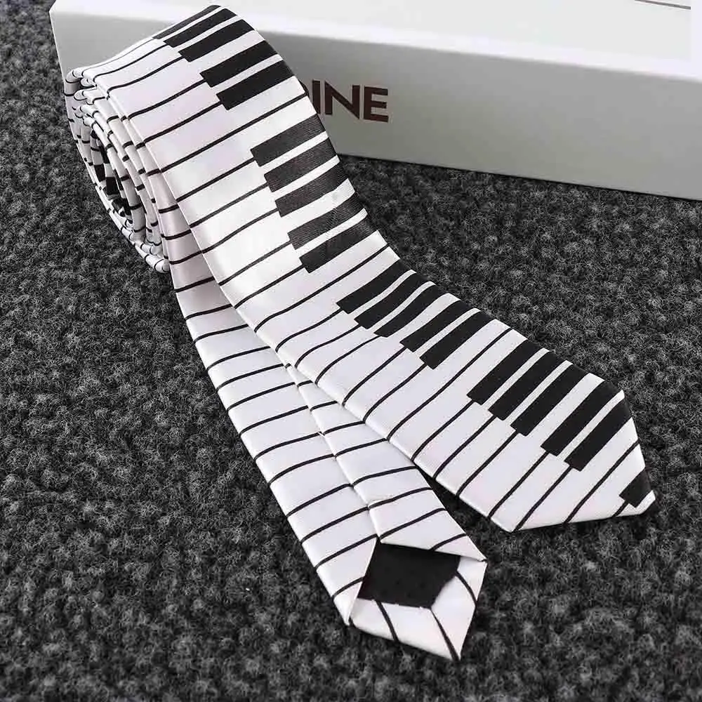 

Personalized Classic Fancy Dress Fashion Skinny Tie Black & White Music Tie Piano Keyboard Necktie