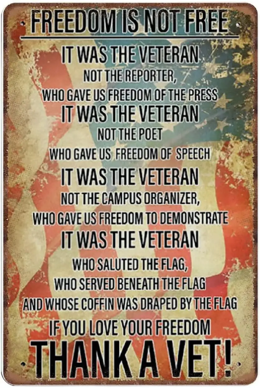 UOAIUDT Veterans Poster Metal Sign If You Love Your Freedom Thank A Vet Retro Veterans Day Decor Tin Sign Plaque For Garage M
