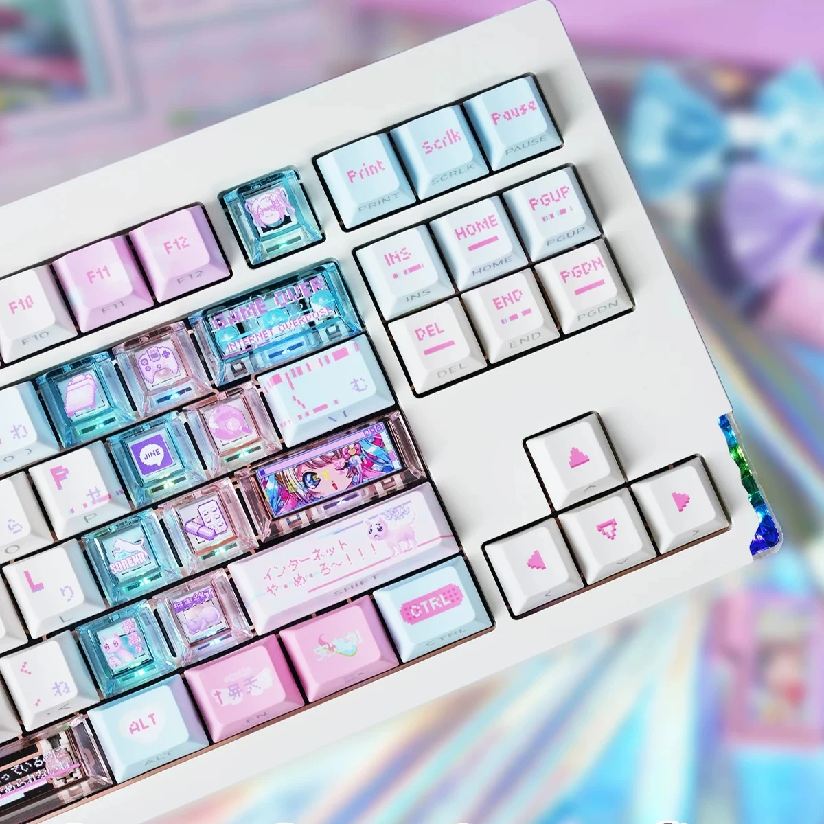 Anchor Girl Anime Keycaps Set Customized PBT PC Pink Keyboard Key Caps for Mechanical Keyboard Accessories Cherry Profile Keycap
