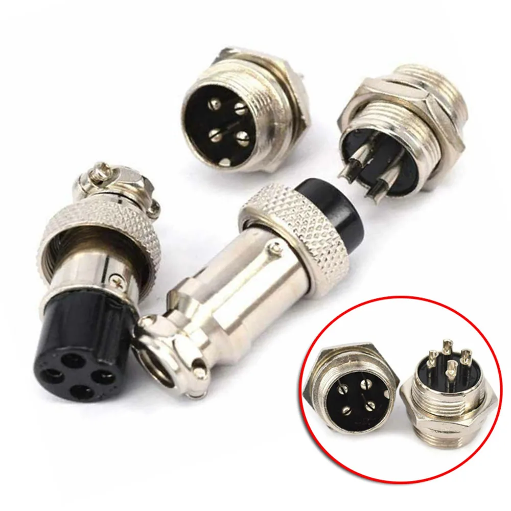 GX16-4 4-Pin Aviation Connector Kit 5 Pairs Metal Panel Mount Socket for Power Systems and Marine Applications