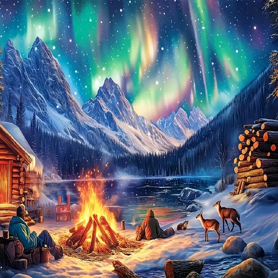 1000 Stück Aurora Bonfire Puzzle – herausforderndes Nordlichter-Design, kratzfest, tragbar, ideal für Spielacht