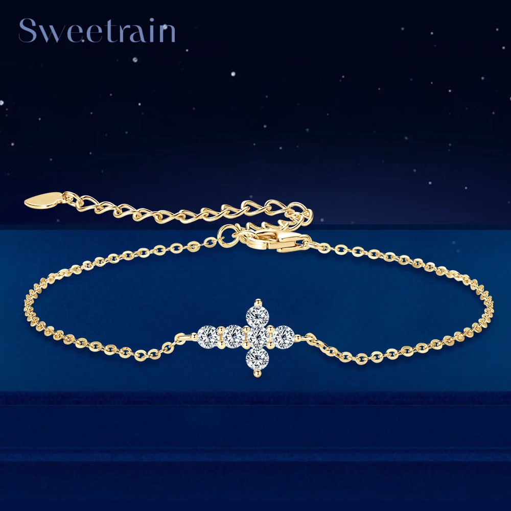 

Sweetrain 2.5mm Moissanite Bracelet 925 Sterling Silver Cross Faith Bracelet for Women Religious Christian Believe Gifts Jewelry