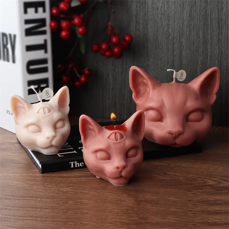3D handgemachte Tier drei Augen Katze Kopf Silikon Kerze Form DIY Kätzchen Hund Kopf Gips Handwerk Harz Gießen Home Decor Geschenk
