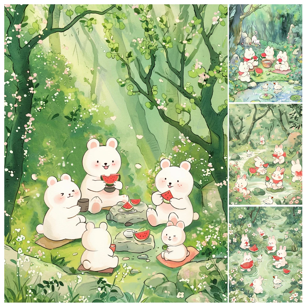 

Набор для рисования по номерам на холсте лес, кролик, дерево, животные, пейзаж