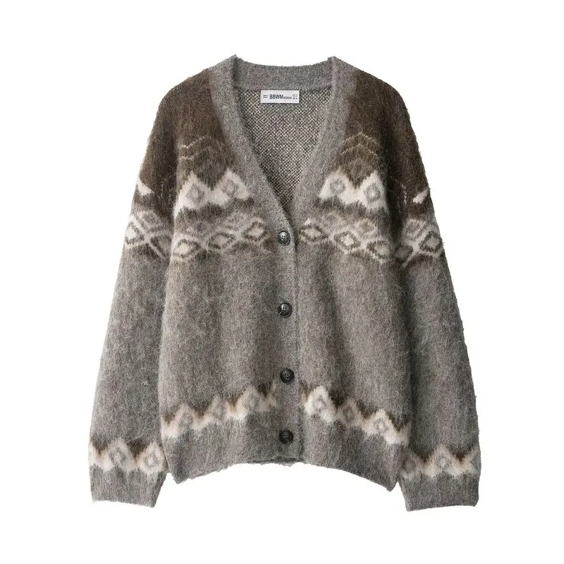 Fall 2025 New Women's Faion V-ne Color Rubbing Effect Knitted Knitwear Long Sve Button Cardigan European Sle Outerwear
