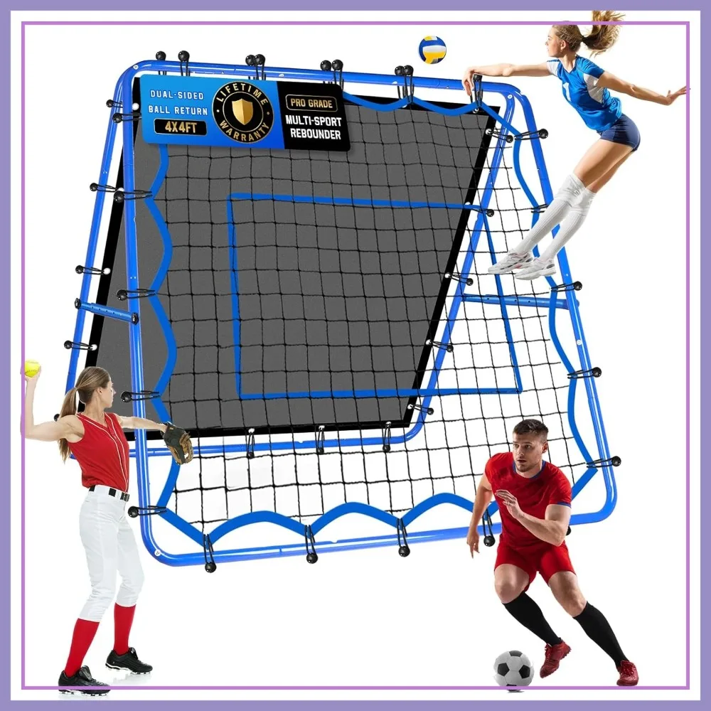 

Multi-Sport Rebounder Net, 4x4FT Pitchback for Soccer Baseball Volleyball Training, Adjustable Angle, Easy Setup