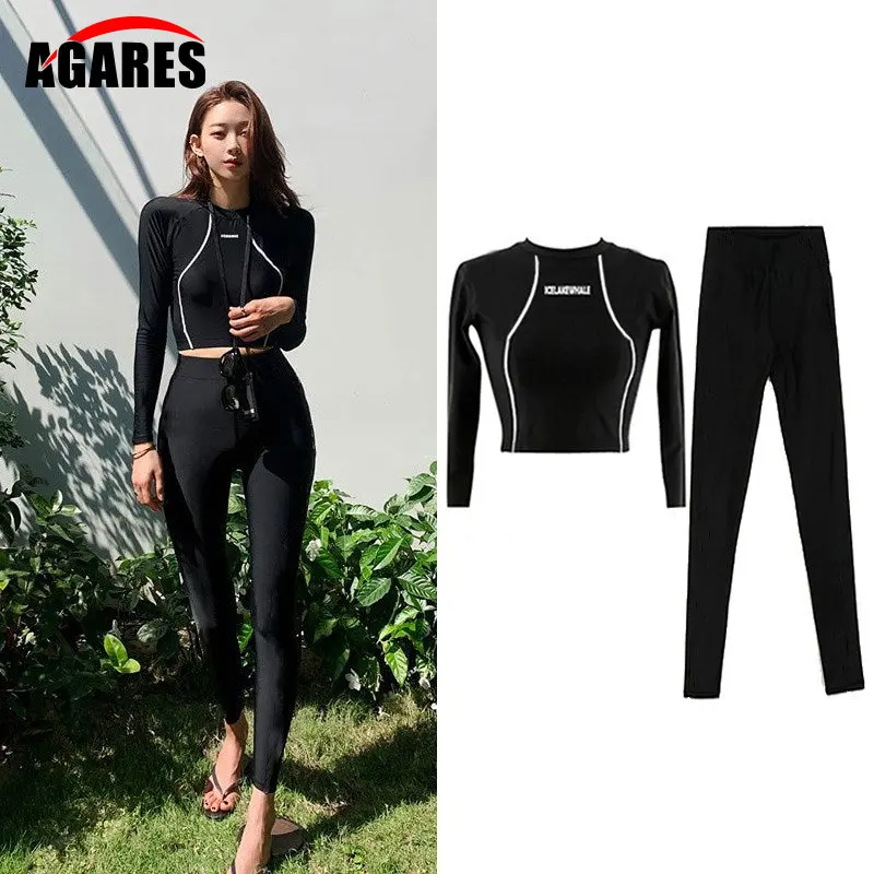 

Long-sleeved Split Swimsuit Female Conservative Student Long Pants Sun Protection Sports Suit Surf Belly Thin Hot Spring Wetsuit