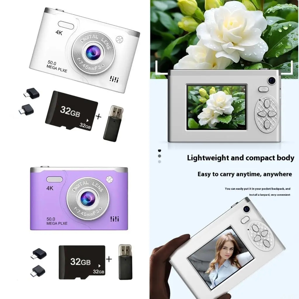 

Цифровая камера B03F 4K, 6400 Вт пикселей, 8-кратное масштабирование, режим ночного видения и аккумулятор 800 мАч