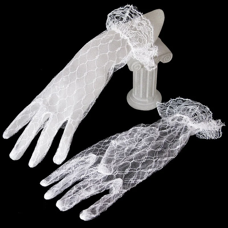 Elegant Lace Gloves for Brides Short Satin Mesh Netting Wedding Dress Accessories Fashionable Party Gloves