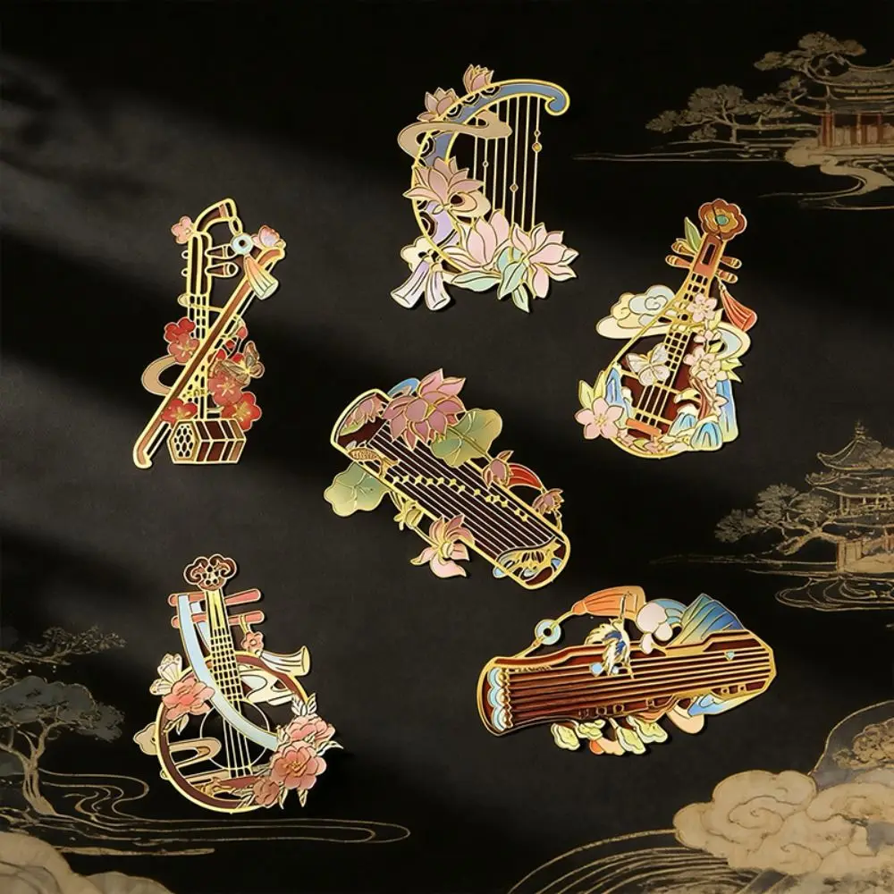 Chinese Classical Musical Instruments Metal Bookmarks Portable Students Reading Tool Hollow Hot Stamping Bookmark Bookmarks
