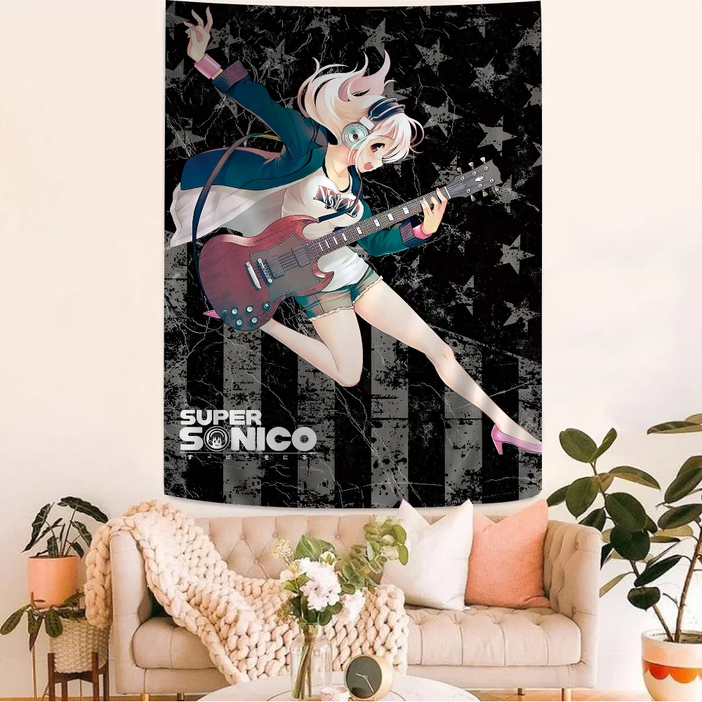 Super Sonico Anime Tapestry Hippie Flower Wall Carpets Dorm Decor Wall Hanging Home Decor