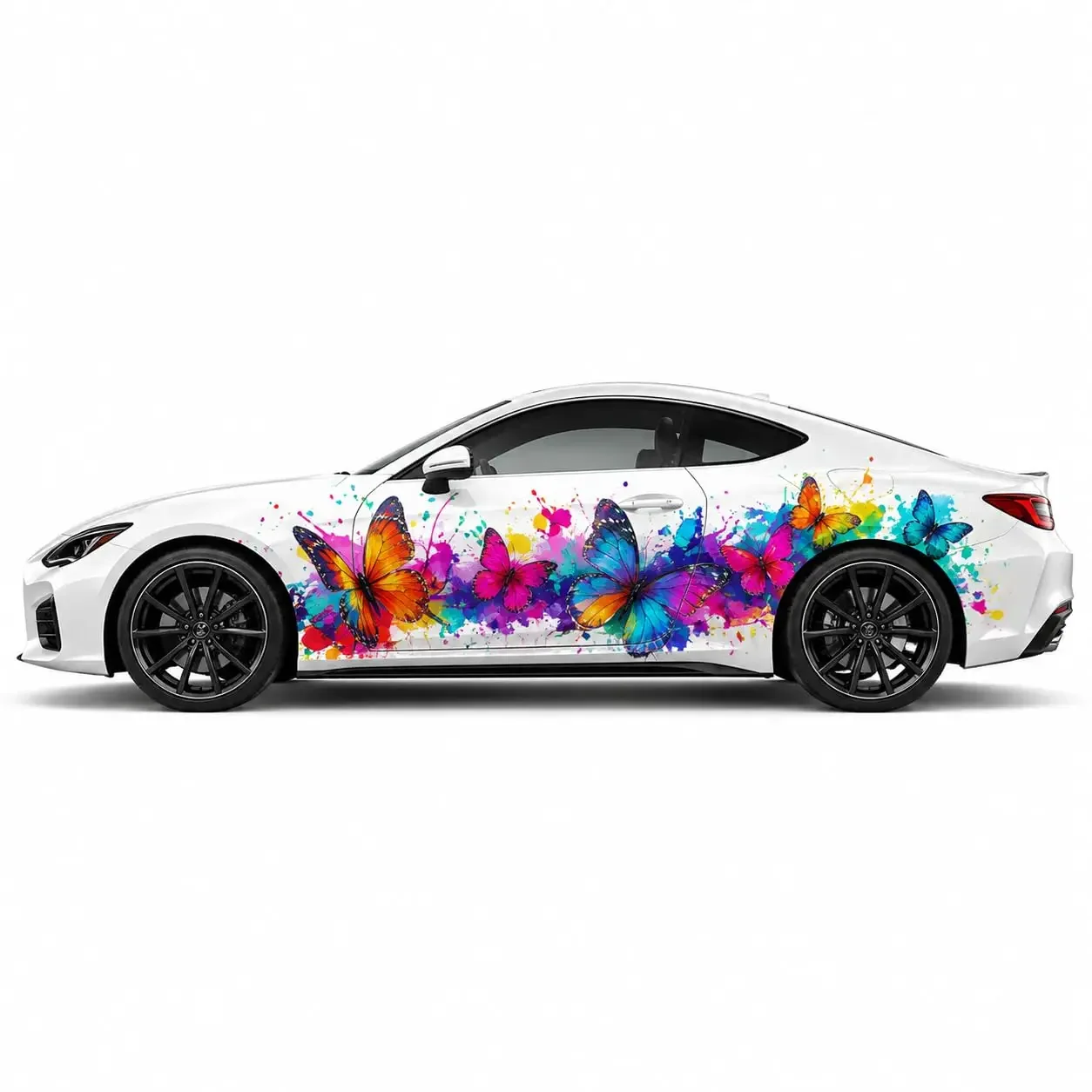 2PCS Colorful Butterfly Paint Splash Car Side Decals, Waterproof UV Resistant Vinyl Stickers for Cars Trucks SUV