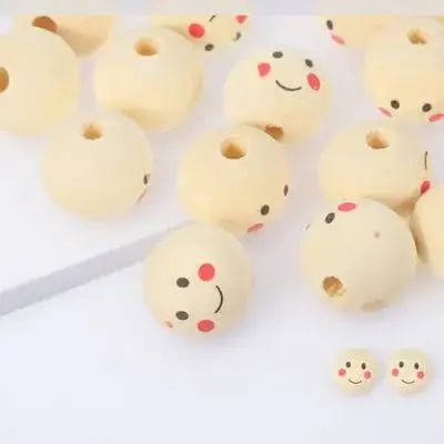 

50Pcs Unfinished Wooden Beads Smile Face Round Craft Beads for DIY Jewelry Making Bracelets Garland Home Decoration Thanksgiving