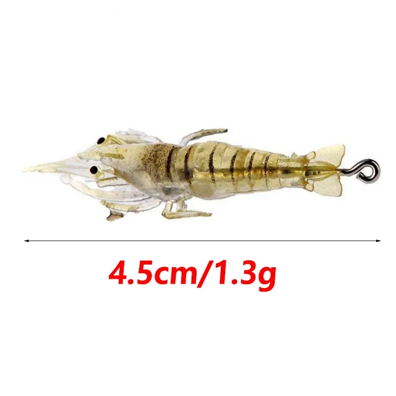 10Pcs Fishing with Hooks Grass Shrimp Soft Lure 4.5cm 1.3g Wobblers Silicone Artificial Bait for Bass Trout Jig Fishing Tackle