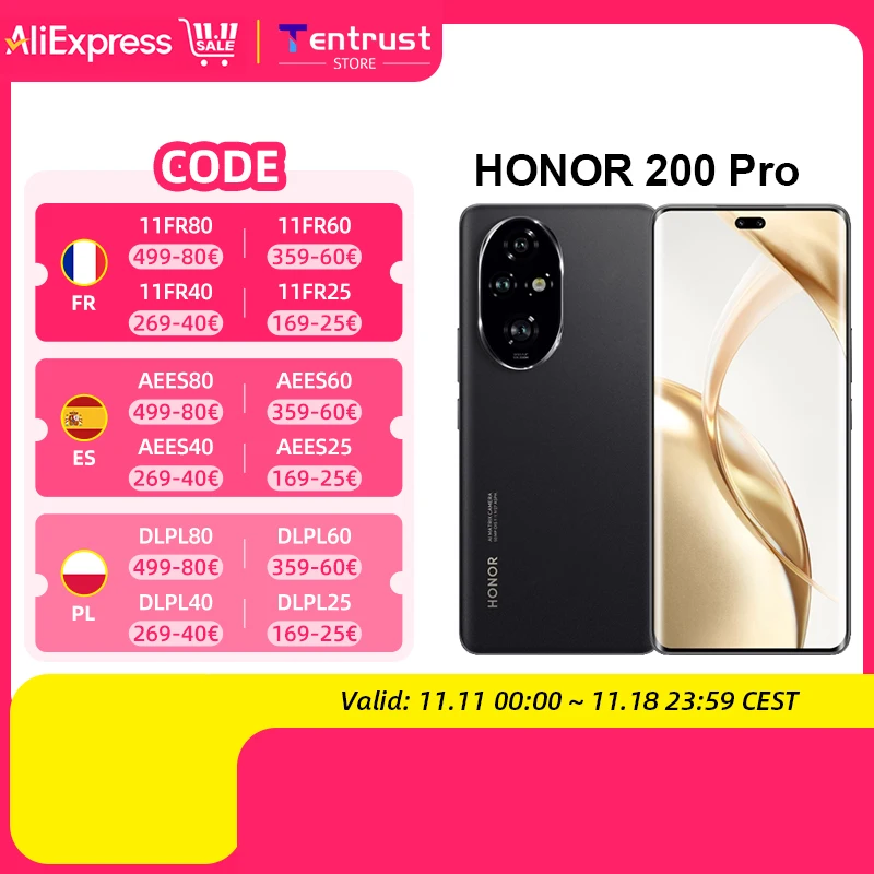 Global Version HONOR 200 Pro 5G Smartphone Snapdragon 8s Gen 3 Android 14 6.78'' AMOLED Display 5200mAh Battery