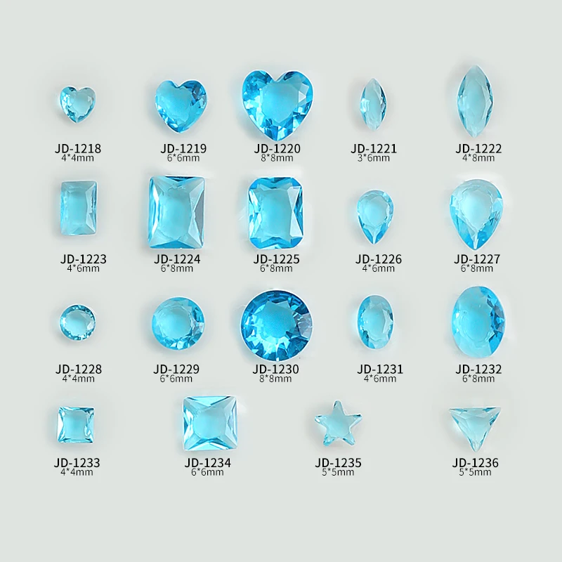 30PCS Brief Ice Transparent Sea Blue Multicut Naked Sharp Diamond Crystal Nail Art Rhinestones Jewel Decorations Manicure Charms