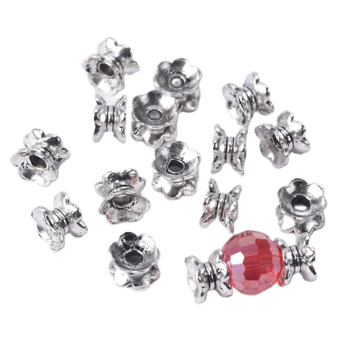 

50pcs Tibetan Silver Color 8x5mm Metal Loose Spacer Beads lot Bead Caps for Jewelry Making DIY Crafts Findings