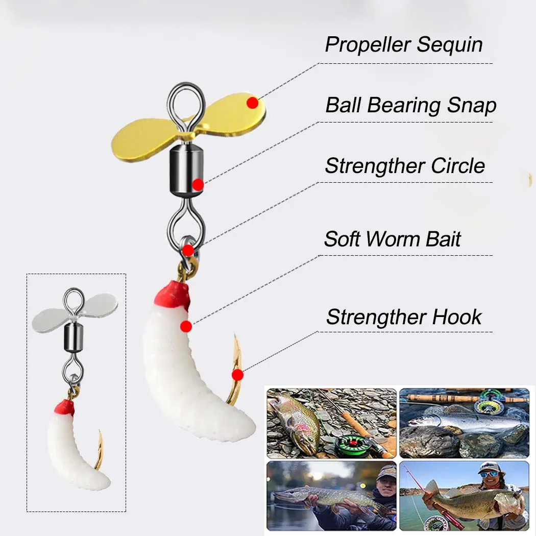 5/10Pcs Regular&Sequin&Propeller Sequin Worm Bait Lure Fishing For Trout Artificial Insect Lure