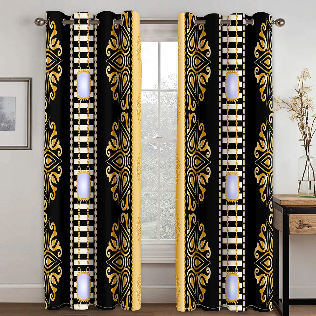 

National Style Luxury Saba Telet Ethiopian Eritrean 2 Panles Thin Polyester Curtains for Living Room Bedroom Window Drape Decor