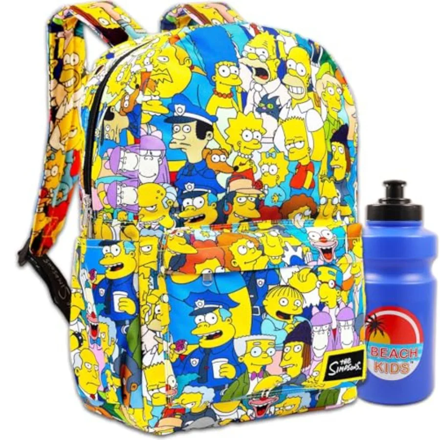 

- Bundle of 17" School Backpack with Front Pocket and Water Bottle Simpsons School Supplies for and Adults