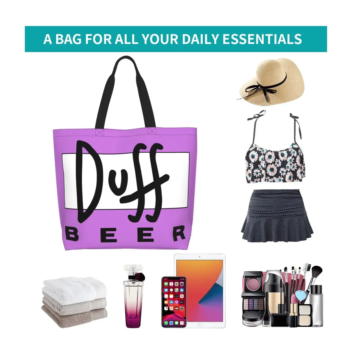 Duff Beer Grocery Shopping Tote Bags Women Funny Canvas Shopper Shoulder Bag Big Capacity Handbag