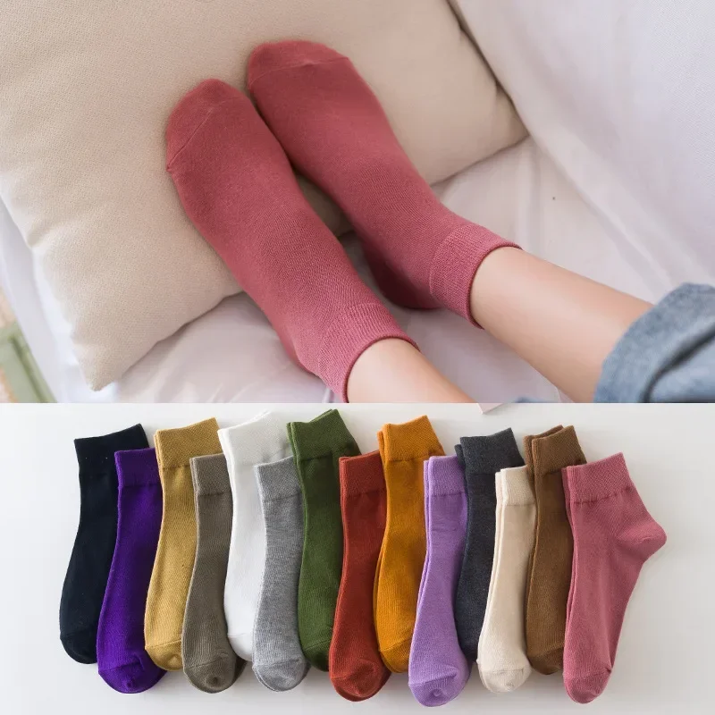 14 Colors Cotton Woman Socks Solid Color Breathable Low Cut Ankle Socks Casual Fashion Lady Female Girls Students Short Socks