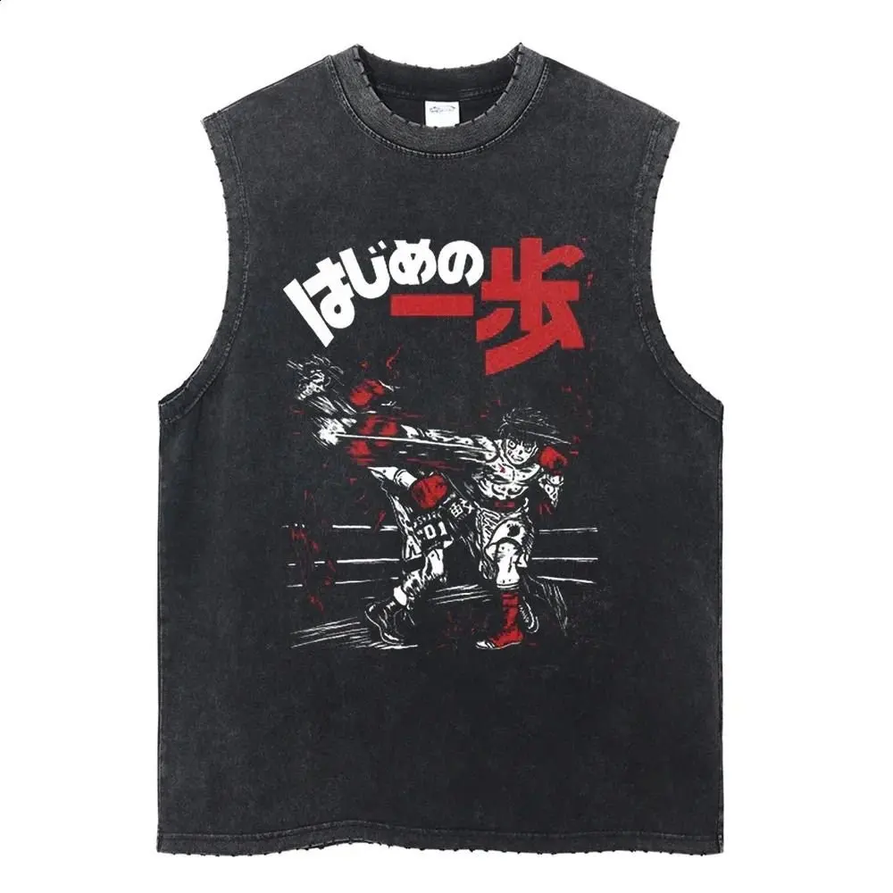 

2026 New Summer Oversized Hajime no Ippo The Fighting Washed Sleeveless Tee, Retro Distressed Anime Boxing Graphic Tank Top