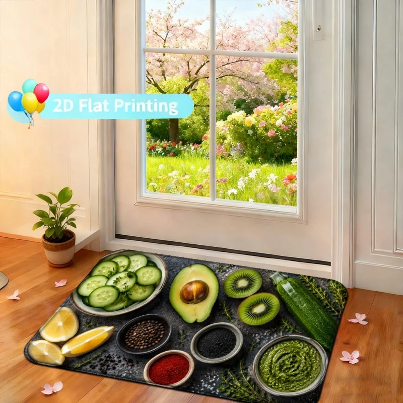 Fresh Vegetable Food Print Door Mat Kitchen Decor Non-Slip Indoor Entryway Floor Rug