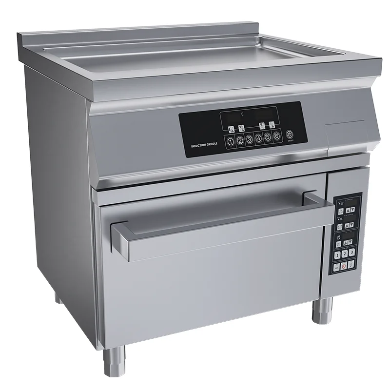 Plancha de inducción eléctrica comercial, placa antiadherente resistente con horno incorporado para cocina de restaurante