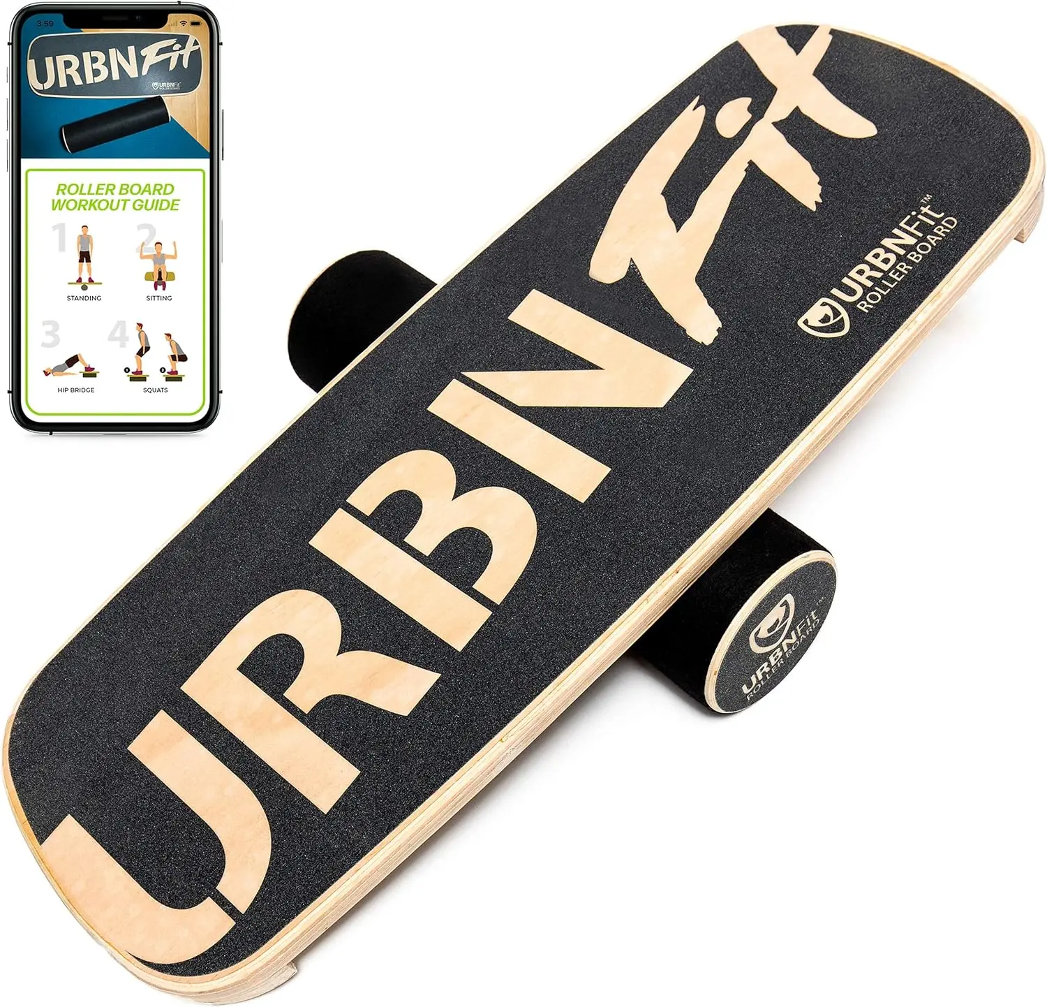 Wooden Balance Board Trainer - Wobble Board for Skateboard, Hockey, Snowboard & Surf Training - Balancing Board w/Workou