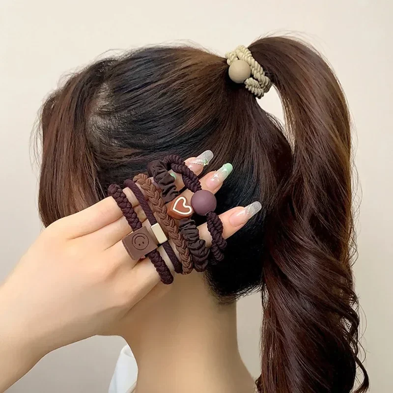 5PCS Women's Hair Ring Set Hair Accessories High Elasticity Leather Band Simple Temperament High Ponytail Durability New Style