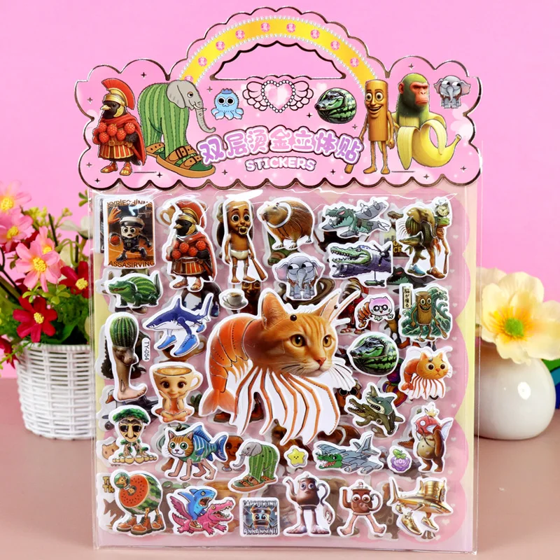 Doppio strato italiano Brainrot Animali 3D Bubble Stickers Impermeabile Tung Tung Tung Saur Adesivo in rilievo Ricompensa Decalcomanie Giocattolo Regalo