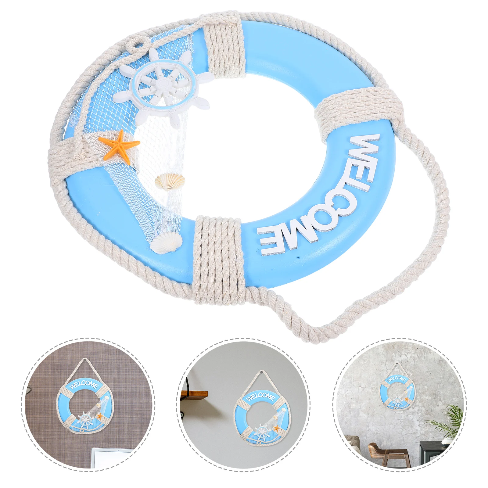 

Wooden Lifebuoy Wall Decor Hand Painted Beach Home Accessories Room Nautical Hanging Art Craft