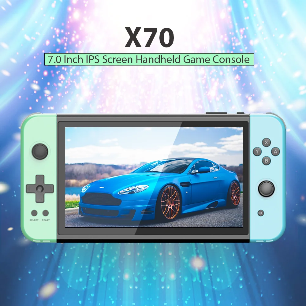 Tolex X70 Green and Blue Color 7.0Inch TN Screen Handheld Game Console 64G 5700Games Simulators HD Output TV Video Game Console