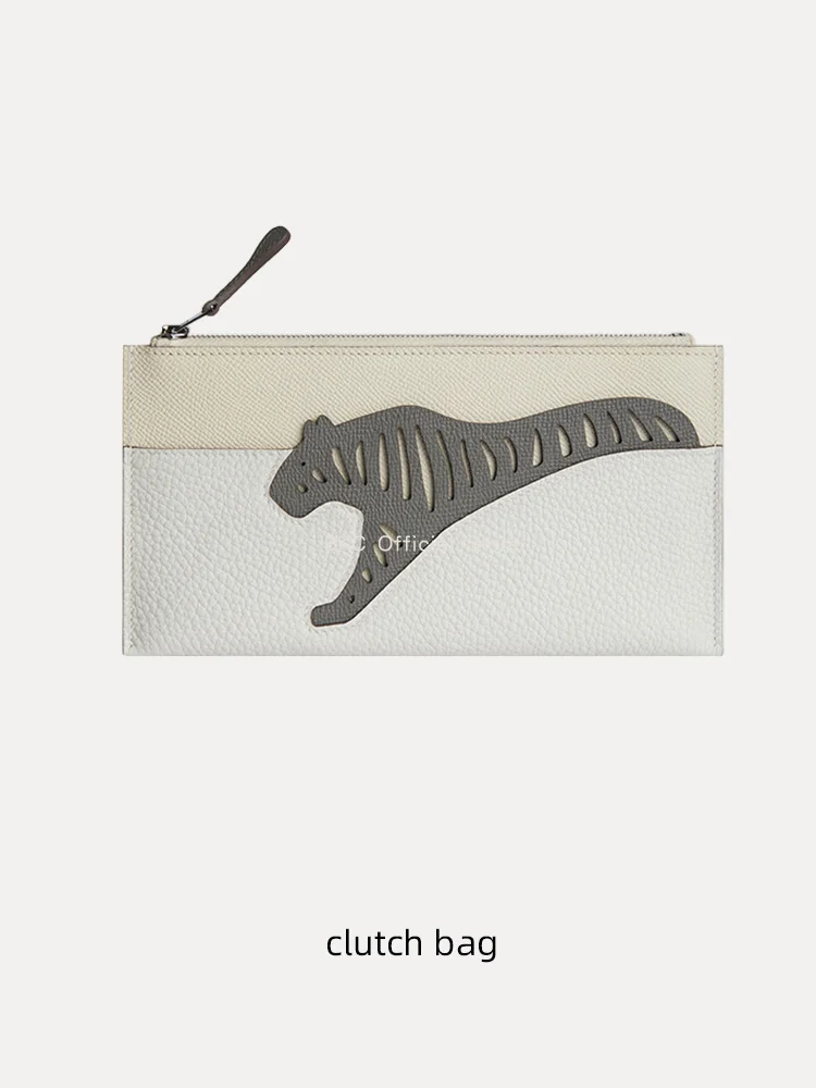 Leather splicing tiger animal series European and American style zipper multi-color long handbag, makeup bag, coin purse, wallet