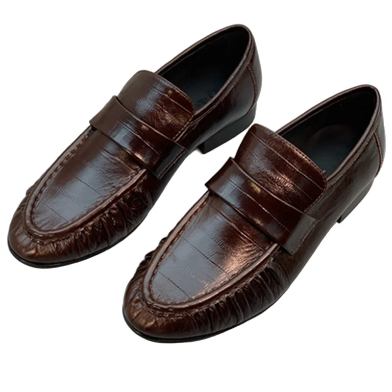 

Withered British Fashion Women's Pleated Eel Leather Loafers, Slip-on Loafers Shoes Women Genuine Leather Top Quality Flats Wome