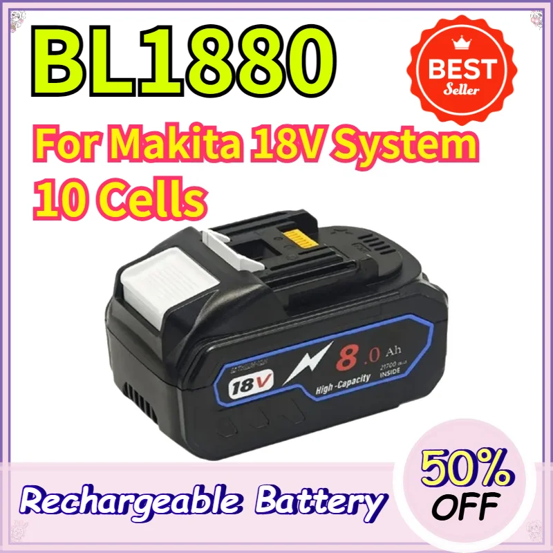 18V 8.0Ah 21700 Battery Pack for Makita 10 Cell EVE Grade A Li ion High Capacity Power Tool Battery with Dust Cover