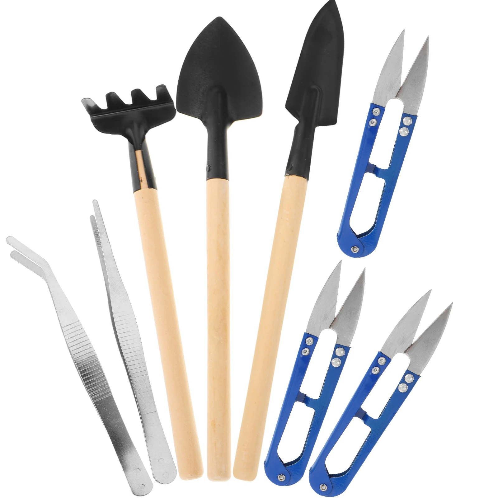 

8pcs Bonsai Set Garden Tool Kit 3 Pruning Scissors Curved Tweezer 1 Rake 2 Spades 1 Straight Tweezer Mini Hand Tools For Soil